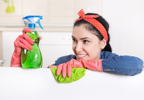 Cleaner reviewing service terms before starting work
